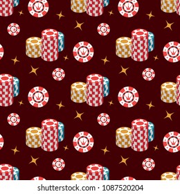 Casino seamless pattern background with casino chip and stars. Vector illustration