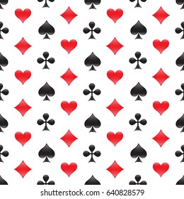 Casino seamless pattern with card suits. Vector illustration.