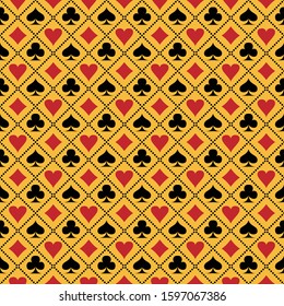casino seamless pattern with playing cards suits. spades, clubs,diamonds and hearts signs and symbols.