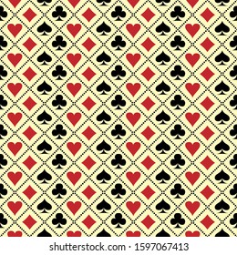 casino seamless pattern with playing cards suits. spades, clubs,diamonds and hearts signs and symbols.