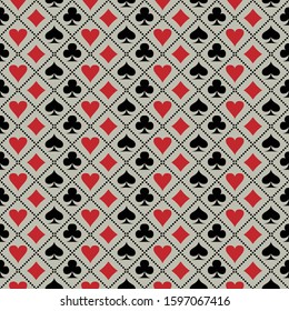 casino seamless pattern with playing cards suits. spades, clubs,diamonds and hearts signs and symbols.