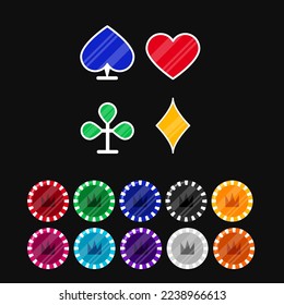 Casino set, gambling, playing chips, cards, fruit for slots