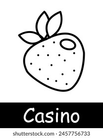 Casino set icon. Coin, check, win, bet, strawberry, reward, chip, money, bet increase, risks, excitement, ardor, passion, black lines on white background. Gambling concept.