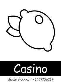 Casino set icon. Coin, check, win, bet, lemon, reward, chip, money, bet increase, risks, excitement, ardor, passion, black lines on white background. Gambling concept.