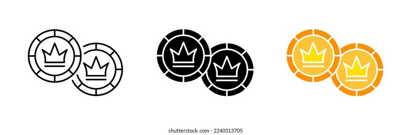 Casino set icon. Spades, hearts, diamonds, clubs, gamble, game of chance, play, bet, deck, casino. Gambling concept. VVector icon in line, black and colorful style on white background