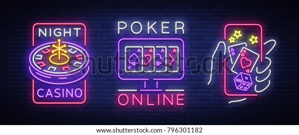 Casino Set Neon Signs Logo Collection Stock Vector (Royalty Free ...