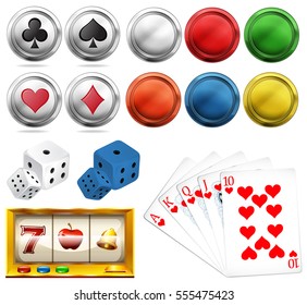 Casino set with tokens and cards illustration