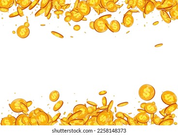 Casino Shiny Finance Vector White Background. Metal Dollar Flow Banner. Gold Jackpot Certificate. Falling Coin Brochure.