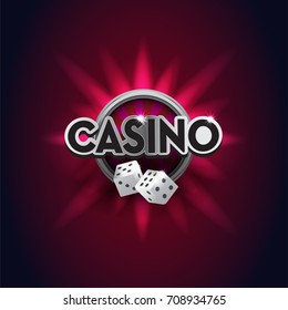 Casino sign with dices. Silver shiny elements for banner. Vector illustration.