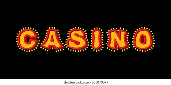 Casino sign with glowing lights. Retro light bulb plate. Vintage banner Shiny lamps. nightclub emblem