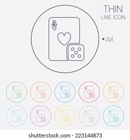 Casino sign icon. Playing card with dice symbol. Thin line circle web icons with outline. Vector