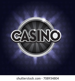 Casino sign. Silver banner. Vegas. Vector illustration with background.