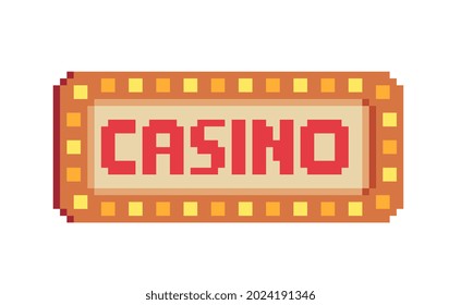 Casino, signboard, pixel art 80s style icons set, isolated vector illustration. Design for logo, sticker, app. Game assets 8-bit sprite sheet.