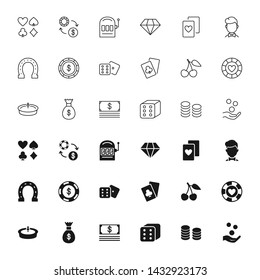 Casino silhouettes and outline icons set