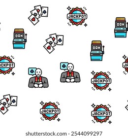 casino slot game jackpot poker Vector Seamless Pattern Thin Line Illustration