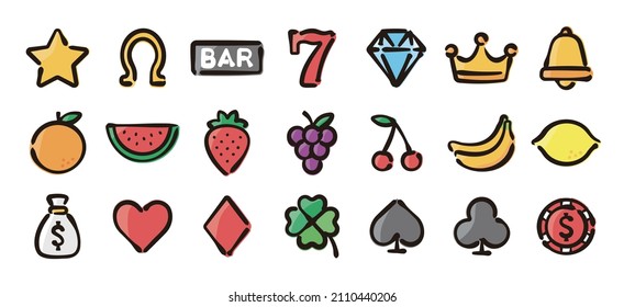 Casino slot icon set for graphic (Hand draw color version)