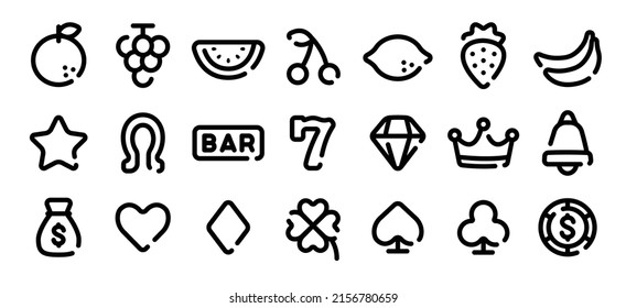 Casino slot icon set (Soft bold line version)