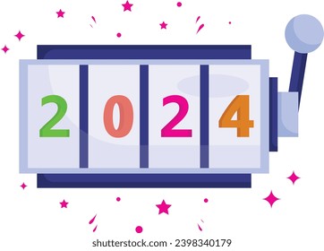 concepto de máquina tragaperras de casino 2024, inicio del diseño de iconos vectoriales Veinticuatro, Símbolo feliz Año Nuevo 2024, Signo de deseos de HNY, celebración Nochevieja Ejemplo de material