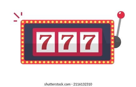 Casino slot machine casino 777 jackpot vector icon or concept of gambling slotmachine with arm bar isolated flat cartoon illustration on white background