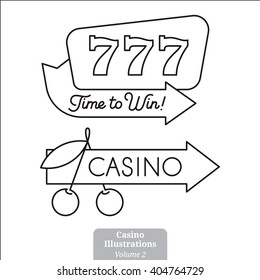 Casino and Slot Machine Emblem Line Illustration