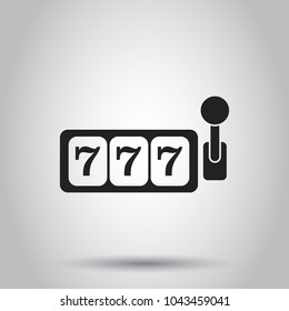 Casino slot machine flat vector icon. 777 jackpot illustration pictogram. Business concept simple flat pictogram on isolated background.