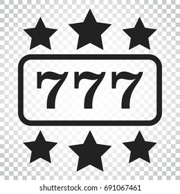 Casino slot machine flat vector icon. 777 jackpot illustration pictogram. Business concept simple flat pictogram on isolated background.
