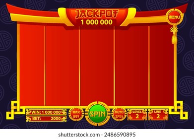 Casino Spielautomat Spiel UI Design, Glücksspiel-Handy App-Konzept für das chinesische Thema Casino Game. Benutzeroberfläche mit grundlegenden Buttonen für Ihre Designs