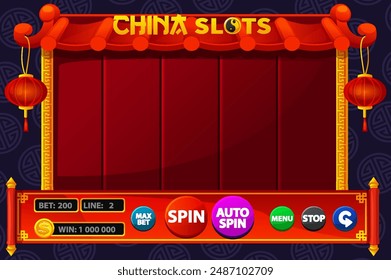 Casino Spielautomat Spiel UI Design. Glücksspiel-Handy-App-Konzept für das chinesische Casino-Spiel.