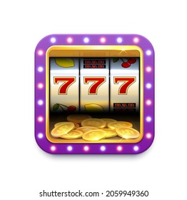 Casino Slot Machine Roulette Vector Icon, Online Game, Jackpot And Gamble Play App. Casino And Lucky Poker Gable Game Mobile Application Button With Gold Coins Money And 777 Win Spin Jackpot