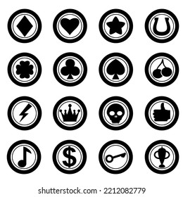Casino Slot Machine Set Icons, shape. Gambling symbols, objects. Vector illustration