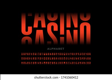 Casino slot machine style font design, alphabet letters and numbers vector illustration