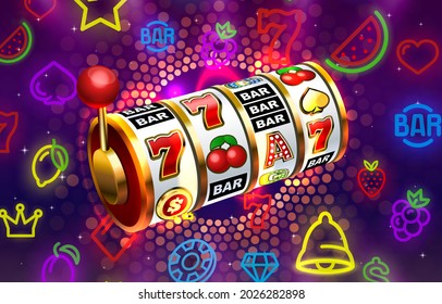Casino slots icons, slot sign machine, night Vegas. Vector illustration