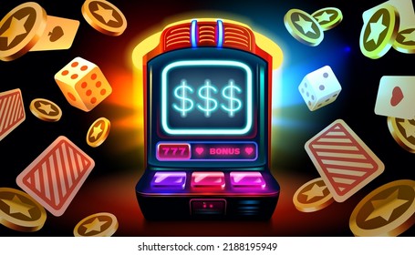 Casino slots machine winner, fortune of luck, 777 win banner. Vector illustration