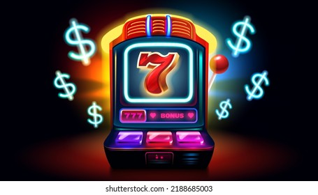 Casino slots machine winner, fortune of luck, 777 win banner. Vector illustration