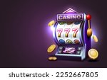 Casino slots machine winner, jackpot fortune of luck, 777 win banner. Vector illustration