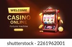Casino slots machine winner, jackpot fortune of luck, 777 win banner. Vector illustration