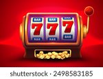 Casino slots machine winner, jackpot fortune of luck, 777 win banner. Vector illustration