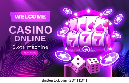 Casino slots machine winner, jackpot fortune of luck, 777 win banner. Vector illustration