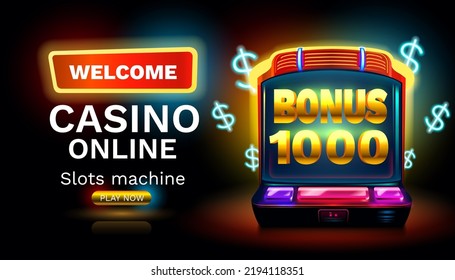 Casino Slots Maschine Gewinner, Jackpot Vermögen Bonus 1000, 777 gewinnen Banner. Vektorgrafik