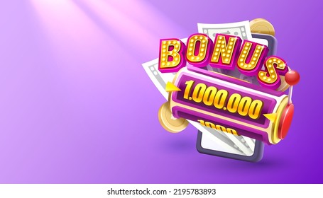 Casino slots machine winner, jackpot fortune bonus 1000000, 777 win banner. Vector illustration