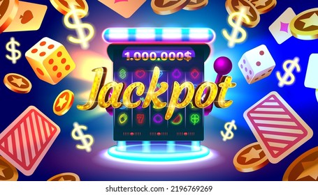 Casino slots machine winner, jackpot fortune of luck, 777 win banner. Vector illustration