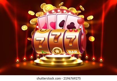 Casino slots machine winner, jackpot fortune of luck, 777 win banner. Vector illustration