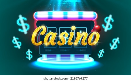 Casino slots machine winner, jackpot fortune of luck, 777 win banner. Vector illustration