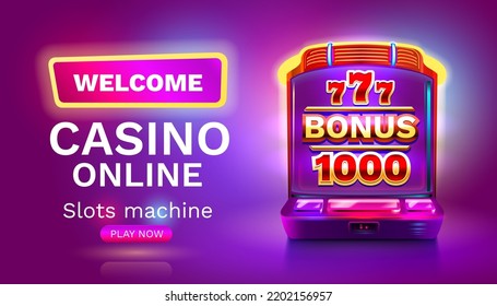 Casino slots machine winner, jackpot fortune bonus 1000, 777 win banner. Vector illustration