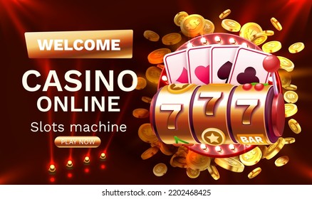 Casino slots machine winner, jackpot fortune of luck, 777 win banner. Vector illustration