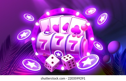 Casino slots machine winner, jackpot fortune of luck, 777 win banner. Vector illustration