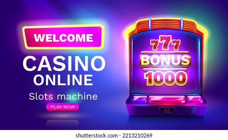 Casino slots machine winner, jackpot fortune bonus 1000, 777 win banner. Vector illustration