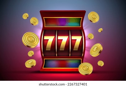 Casino slots machine winner, jackpot fortune of luck, 777 win banner. Vector illustration