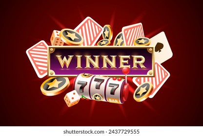 Casino slots machine winner, jackpot fortune, win banner. Vector illustration