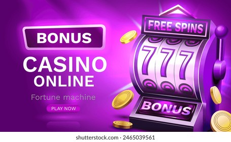 Casino slots machine winner, jackpot fortune of luck, 777 win banner. Vector illustration